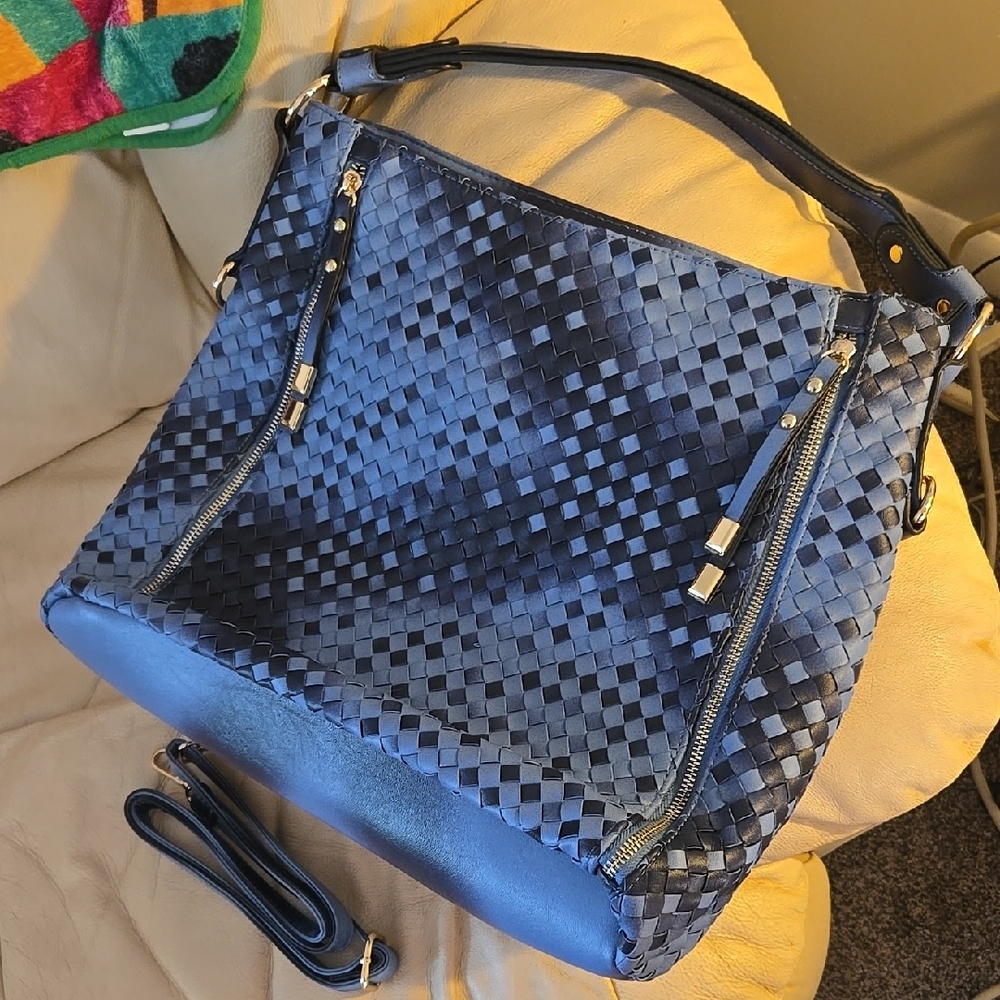 JustFab Blue Woven Leather Shoulder Bag 💙
